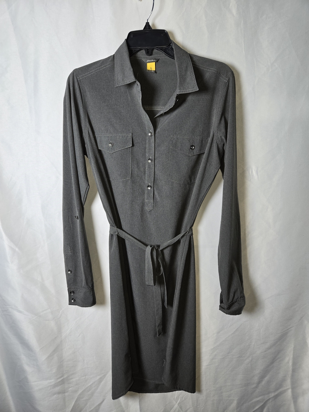 Eddie Bauer Slate Gray Long-Sleeve Shirt Dress with Tie